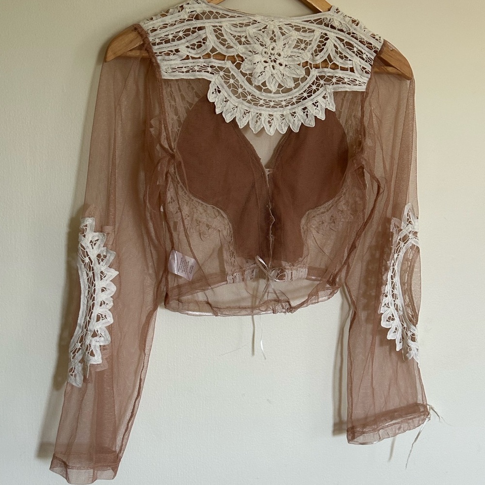 For Love & Lemons Penelope Crop Top in Ivory Nude - Picture 3 of 6